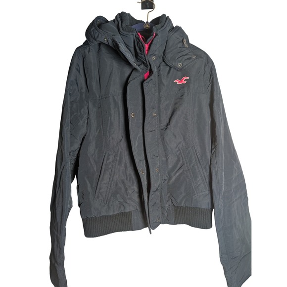 Hollister Jackets & Blazers - Hollister Black Windbreaker Jacket Lightweight Hooded Full Zip Size Large 0327